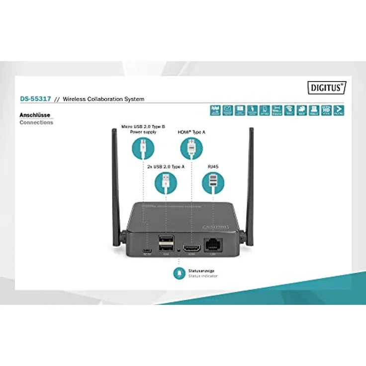 DIGITUS Click & Present Pro – Kabelloses Präsentations- & Kollaborationssystem – Für Laptop, Tablet, Smartphone – Keine App / Treiber erforderlich – Schwarz – Bild 2