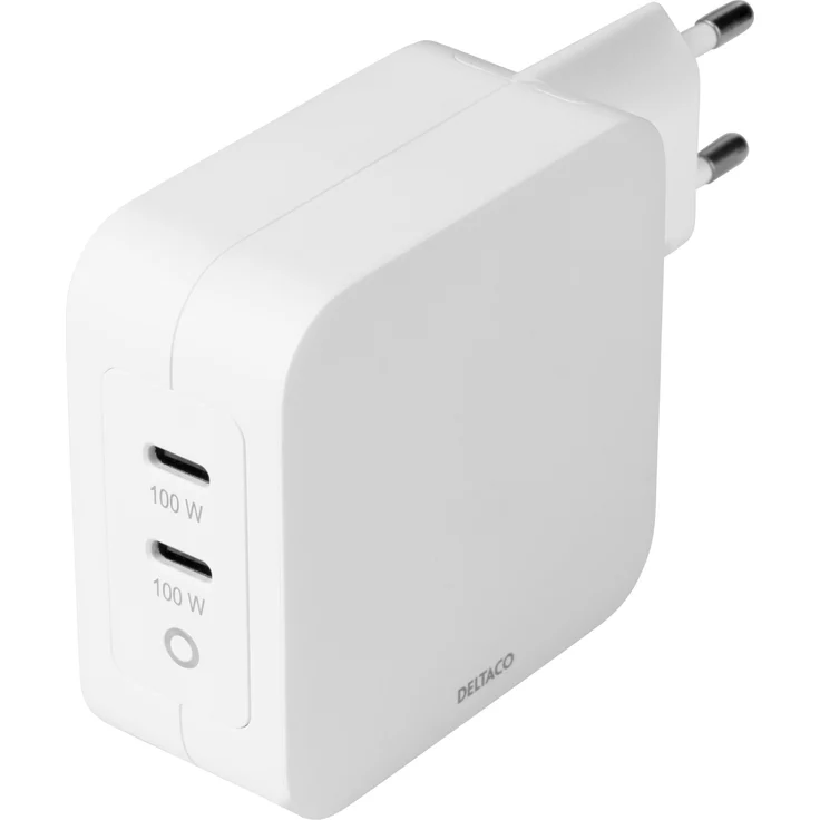 Deltaco USBC-GAN03, 100W USB Ladegerät mit GaN-Technologie, zwei USB-C Anschlüssen, Weiss
