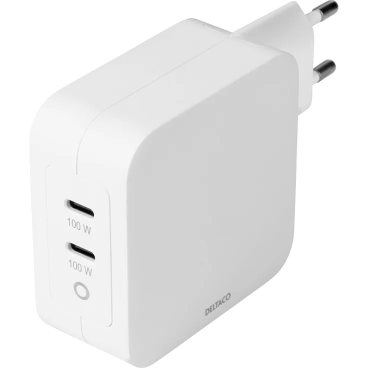 Deltaco USBC-GAN03, 100W USB Ladegerät mit GaN-Technologie, zwei USB-C Anschlüssen, Weiss