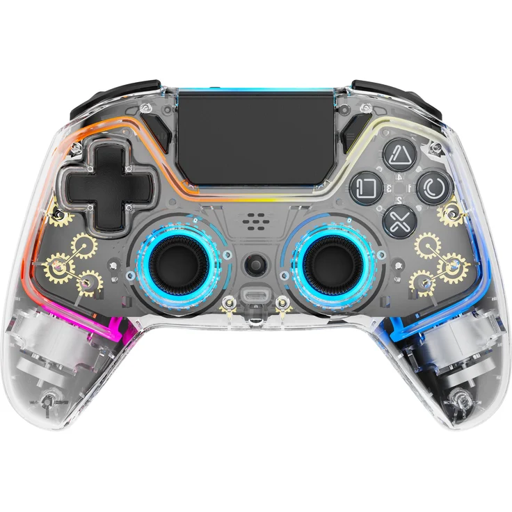 Deltaco Gaming GAM-139-T, Transparent Gaming Controller für Switch OLED, PC, Android, iOS, PS4, präziser 3D-Joystick, programmierbare Makrotasten, Bluetooth 5.3, einstellbares Vibrationsfeedback, anpassbare LED-Beleuchtung
