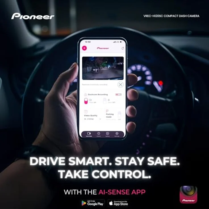 Pioneer VREC-H120SC Dashcam, 1 Kanal, 1,5K Auflösung, 120° Sichtfeld, ai.sense App, Schwarz – Bild 7