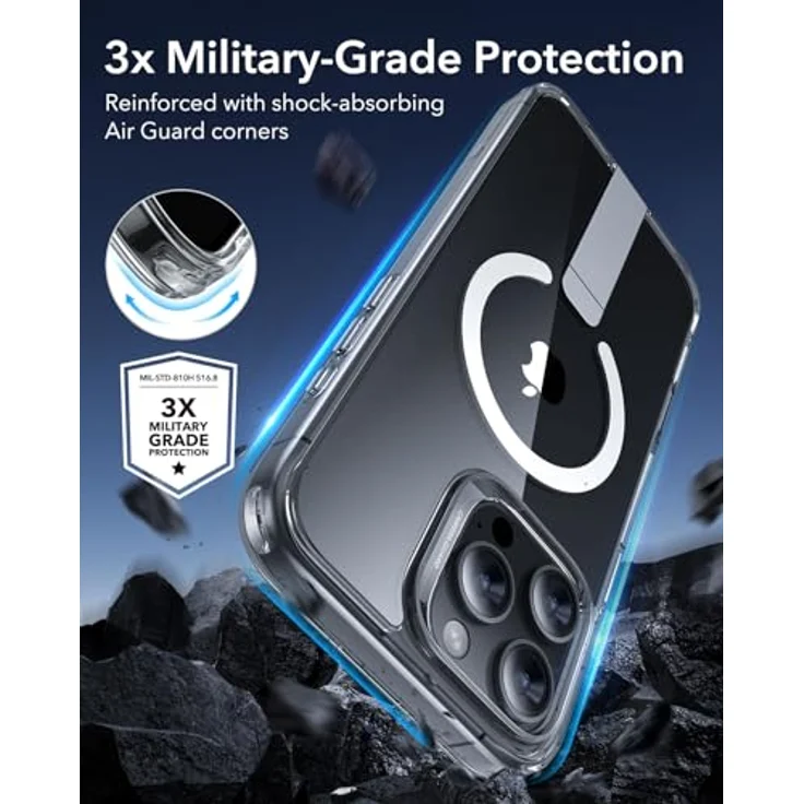 ESR iPhone 16 Pro Hülle mit Ständer, MagSafe-kompatibel, Militärnorm Schutz, stoßfest, klar – Bild 5