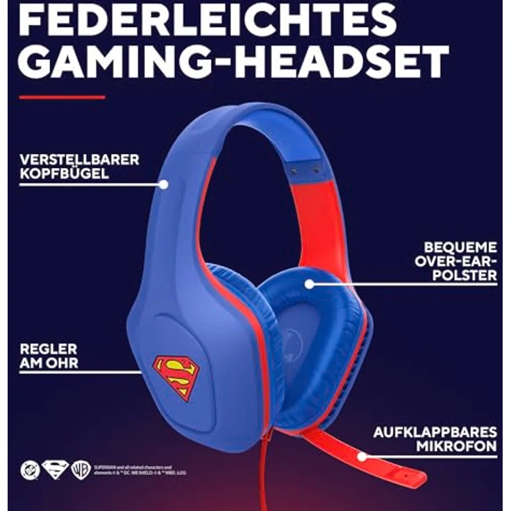 Trust Gaming GXTrust 415SM Zirox Superman Gaming Headset, multiplattformkompatibel mit 50mm Treiber, 2m Kabel, 3,5mm Audioanschluss, Over-Ear Design, Blau/Rot – Bild 2