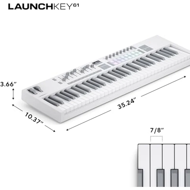 Novation Launchkey 61 MK4 WH, USB MIDI-Controller mit 61 gewichteten Tasten, 16 FSR-Drum-Pads, OLED-Display und umfangreicher Software inklusive Ableton Live Lite, weiß – Bild 3