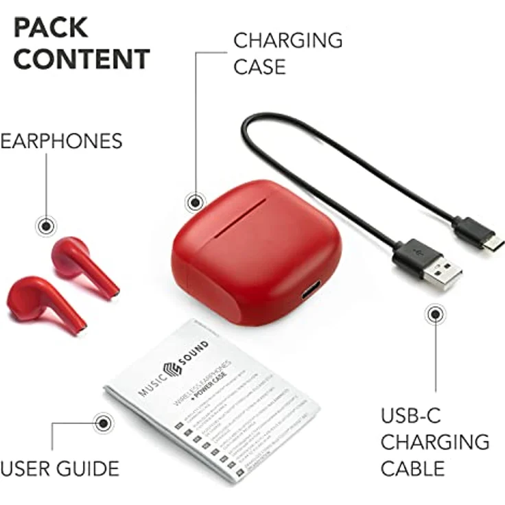 Music Sound | Swag - Kabelloses Kapsel-Headset - Wiedergabezeit bis 20 Stunden - Bluetooth - Rot – Bild 5