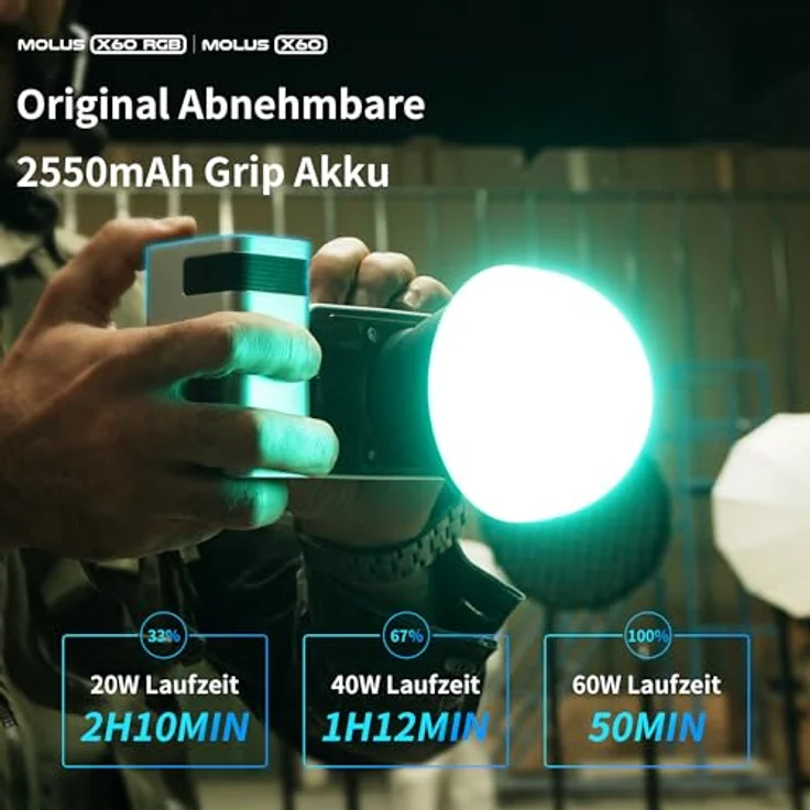 ZHIYUN RGB Videolicht Molus X60 RGB Pro [Official] 60W mit 2 * Akku 2550mAh, COB LED Videoleuchte, Video/Foto Kamera Licht mit 2010 Lux/ 2700~6500K/ CRI 95/ TLCI 98/ Bluetooth/ 15 Effekte, 319g – Bild 5