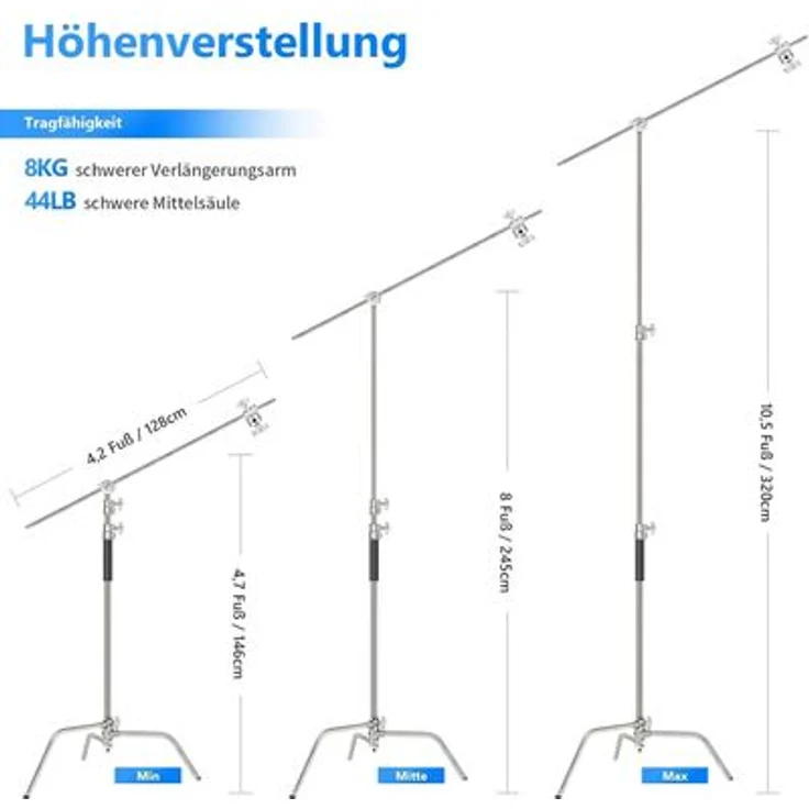 Neewer SC320 Premium C-Stand Galgenstativ, stabil und flexibel aus Edelstahl für kreative Licht-Setups