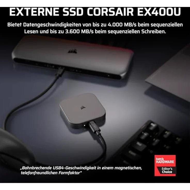 Corsair SSD Corsair EX400U 2TB USB-C ext (CSSD-EX400U2TB), externe SSD mit 4000 MB/s Lesegeschwindigkeit, schwarz: grey – Bild 3