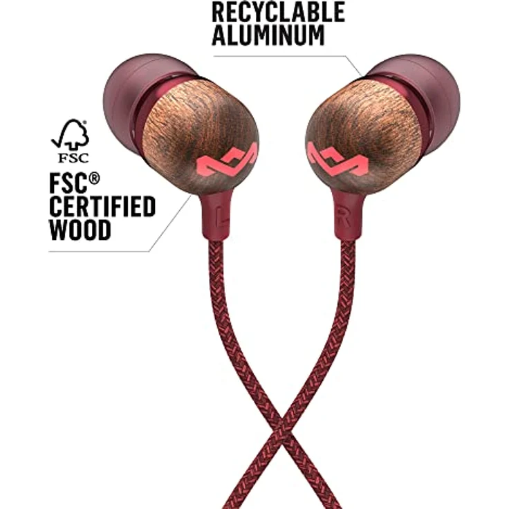 House of Marley Smile Jamaica In-Ear Kopfhörer - 1-Knopf Steuerung, Geräuschisolierung, 9.2mm Treiber, Mikrofon, Gelaufsätze in 2 verschiedenen Größen, verwicklungsfreies Kabel - 31659 rot – Bild 5
