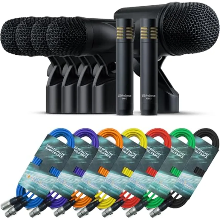 PreSonus DM-7 Mikrofon-Set für Schlagzeug Drum-Mikrofonset + keepdrum 7X XLR-Kabel farbig