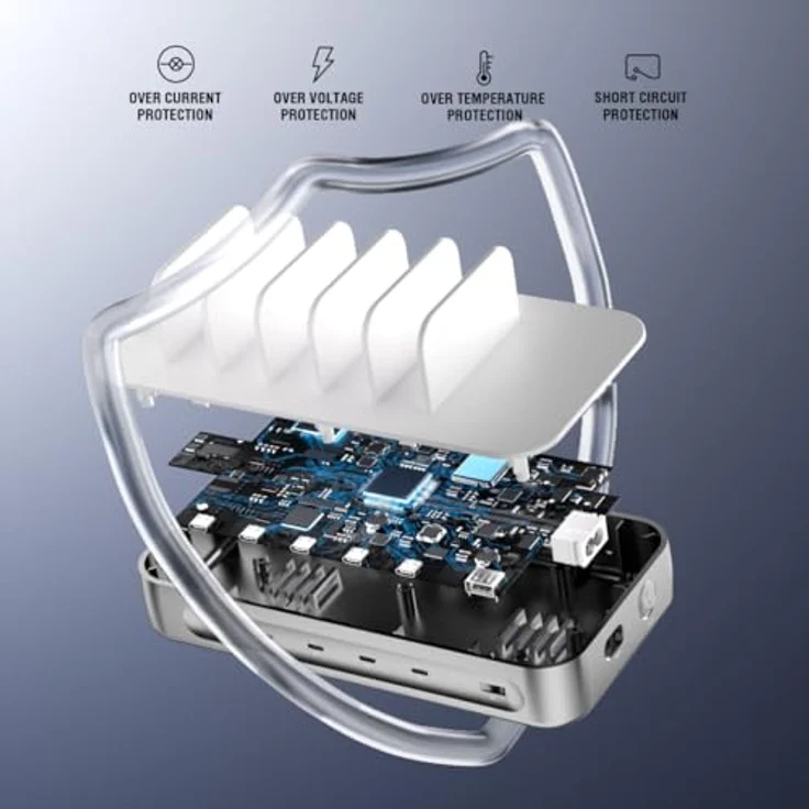 4smarts Ladestation Team 100W 5C/1A, Ladegerät für bis zu 9 Geräte, inkl. 5 USB-C-Kabel und 4in1-Kabel, Schnellladung, Silber – Bild 5