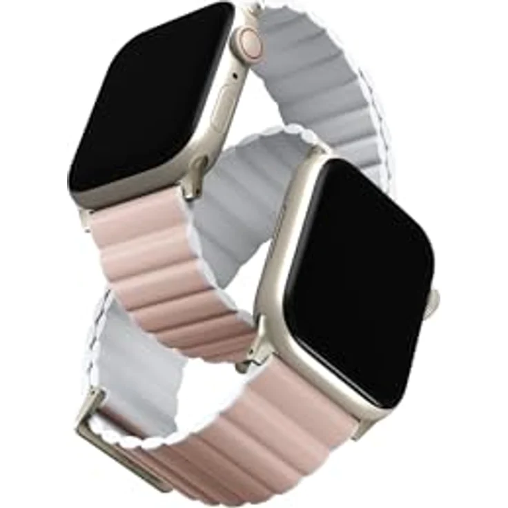 Uniq Revix Uhrenarmband für Apple Watch Series 1-8/SE/SE2/Ultra, Reversibles Magnetic Design aus Edelstahl und Silikon, Pink, 42/44/45/49mm – Bild 2