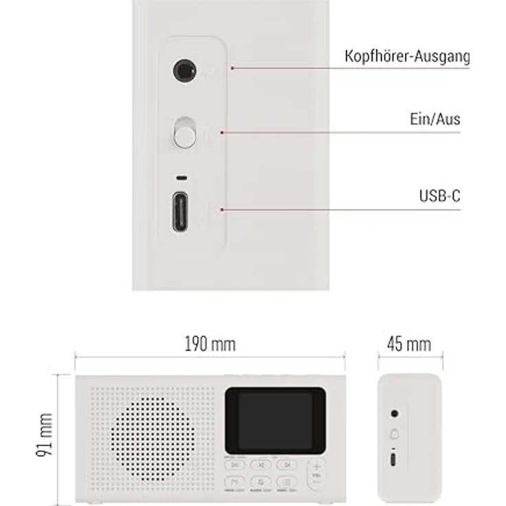 EMOS E0091 DAB+ Radio mit Bluetooth und Dual-Stromversorgung, tragbares Digitalradio mit Wecker, Sleeptimer, 40 Speicherplätzen und TFT LCD Farbdisplay, Weiß – Bild 5
