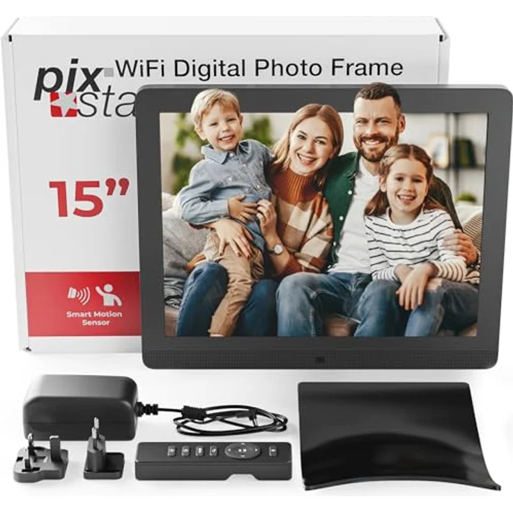 Pix Star Digitaler Bilderrahmen 15 Zoll mit Bewegungsmelder - Elektronisches Smart Foto/Video-Album - WiFi, USB, SD Karte - Mattes, Anti-Reflex Dispaly in 4/3 - 2 Jahre Garantie - Preisvergleich – Bild 2