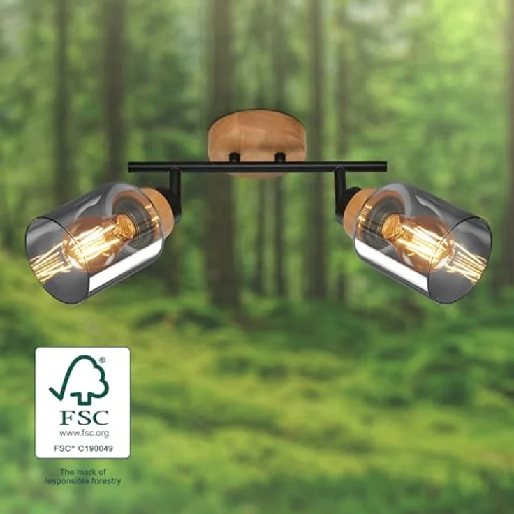 Briloner Deckenlampe Rauchglas, Schwenkbar, Schwarz-Holz – Bild 3