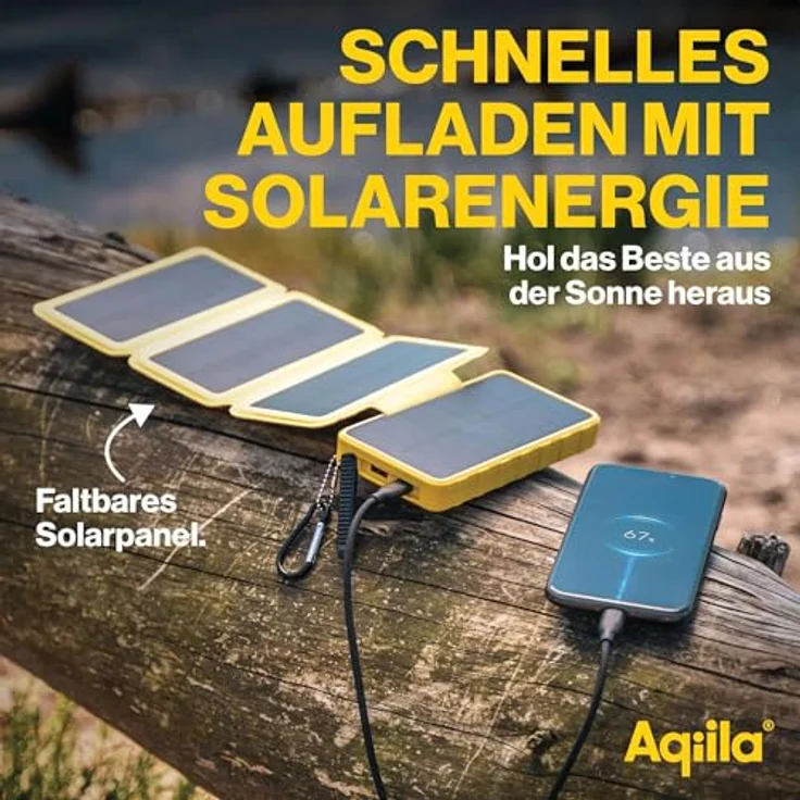 Aqiila Solar Powerbank Powerbird BS10, 20 W, 10.000mAh, USB-A, USB-C, gelb - Solar Powerbank mit 10.000mAh, 20W Power Delivery (PD) Technologie und IP54-Zertifizierung – Bild 4