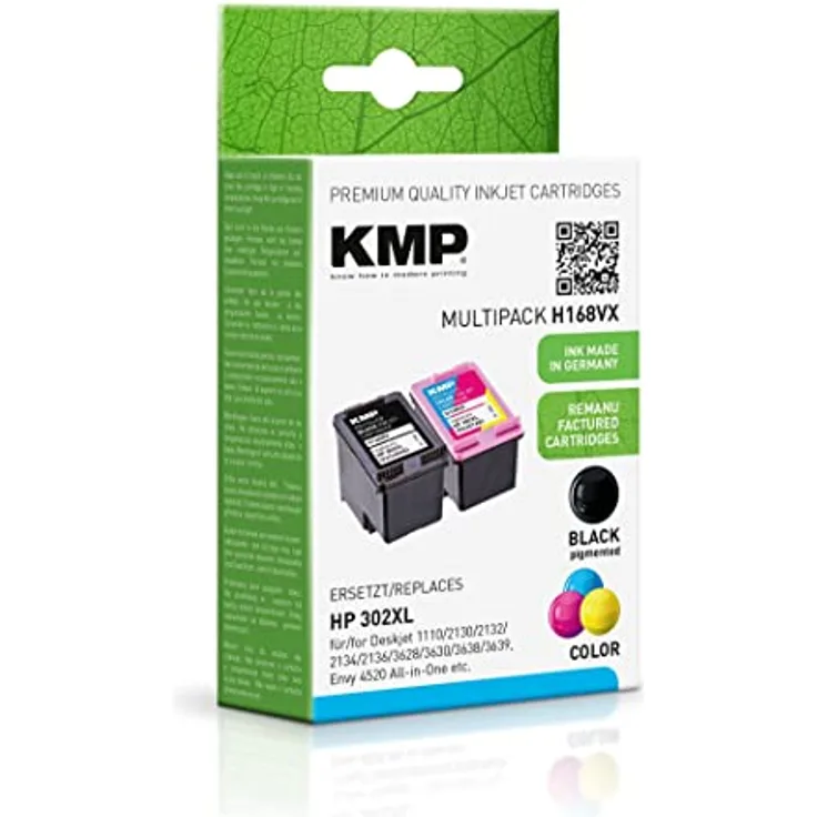KMP Tintenpatronen passend für HP 302XL (F6U68AE, F6U67AE) Multipack - für Deskjet 1110, Envy 4520 All-in-One 4525 4526, Officejet 3830, etc.