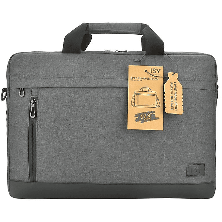 ISY INB 2173-1-GY Notebooktasche aus recyceltem Polyethylenterephthalat, Grau, mit gepolstertem Hauptfach und verstellbarem Schultergurt