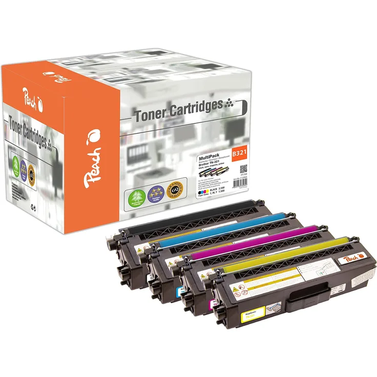 Peach Tonermodul TN-321, 4-Farben Set (Cyan, Magenta, Gelb, Schwarz) für langfristige Ausdrucke ohne Qualitätsverlust