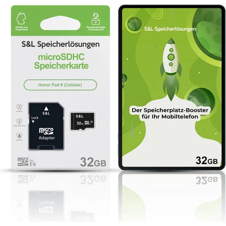 Tec-Expert microSD Karte S&L für Honor Pad 9 (Cellular), 32 GB, Class 10, microSDHC, stoßfest und wasserdicht