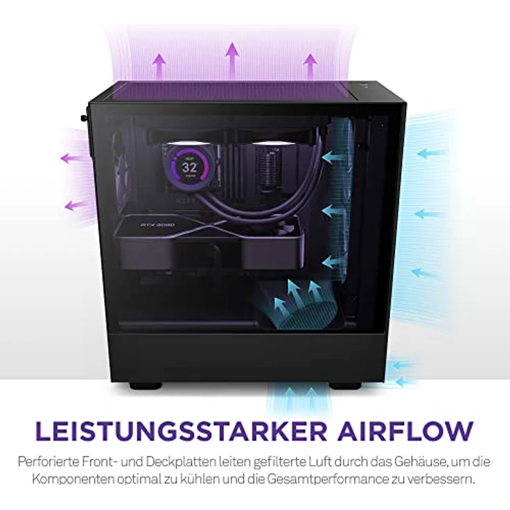 Nzxt H5 Flow - CC-H51FB-01 - Premium ATX Mid-Tower PC Gaming Gehäuse - Airflow Mesh Front - Seitenteil aus gehärtetem Glas - Extra GPU Lüfter - Wasserkühlung Ready - USB C - Schwarz – Bild 3