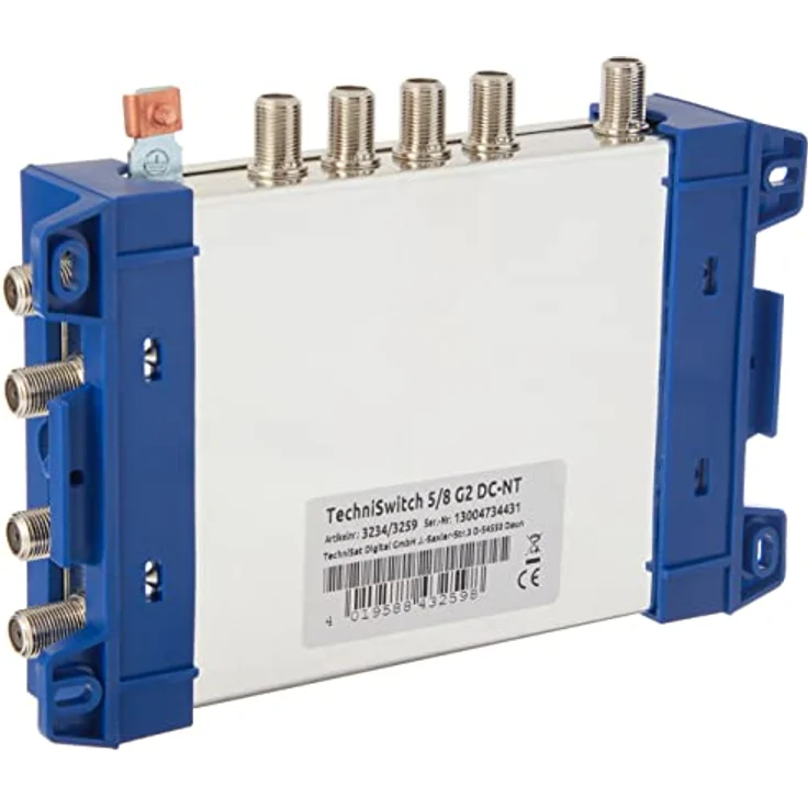 TechniSat TECHNISWITCH 5-8 G2 – Multischalter (Verteiler für Satellitensignale, für bis zu 8 Teilnehmer, 100m Entfernung überbrückbar, incl. Netzeil - mit und ohne Netzteil nutzbar) blau-gelb – Bild 2