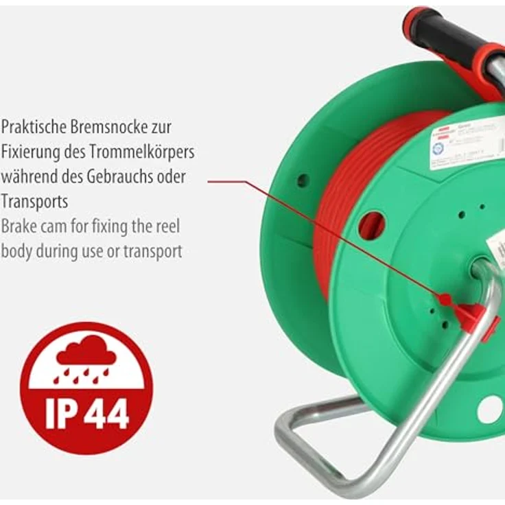 Brennenstuhl Garant G IP44 Gartenkabeltrommel (Kabeltrommel für Rasenmäher mit 38+2m Kabel in rot, Spezialkunststoff, kurzfristiger Einsatz im Außenbereich, Made in Germany) – Bild 5