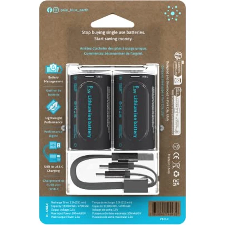 paleblue Wiederaufladbare Batterien USB-C D LR20 HR20, 1,5V 4700mAh 11,1Wh - 2er Pack – Bild 3