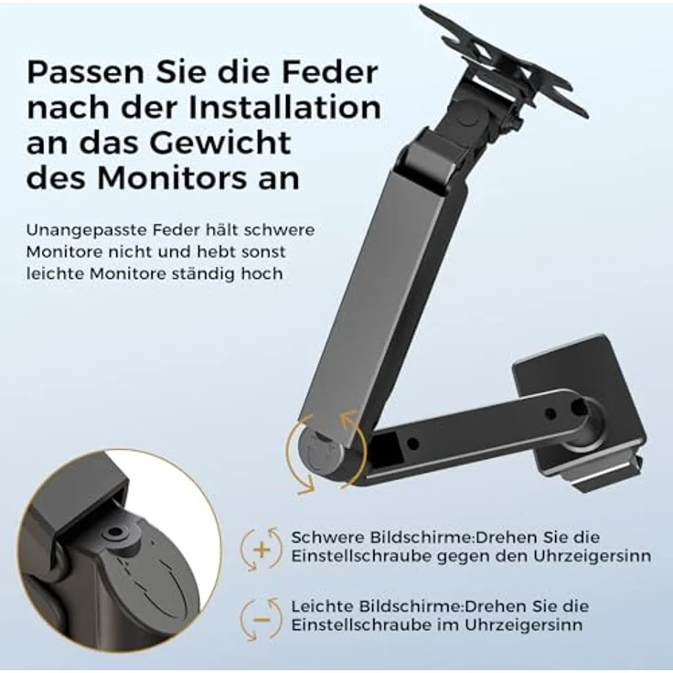 GTPLAYER Monitor Halterung für 13 bis 32 Zoll Bildschirme, Einzelner Monitorarm Ständer mit Höhenverstellung, Neigungen und mehr - VESA 75 & 100 mm – Bild 4