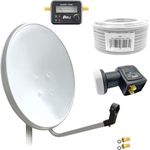 ARLI 60cm HD Sat Anlage Twin LNB + 15m Koaxialkabel 135dB + Satfinder + 2 F-Stecker Digital 2 Teilnehmer Antenne Weiss UHD 4K