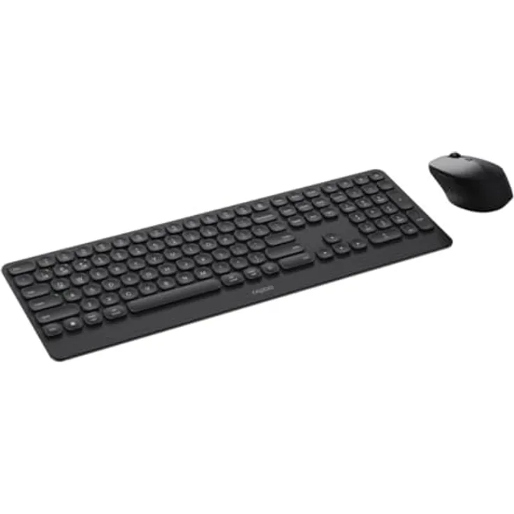 Rapoo 9390M, Kabelloses Bluetooth Tastatur und Maus Set mit Handballenauflage, QWERTZ Layout, Aluminium, Dunkelgrau