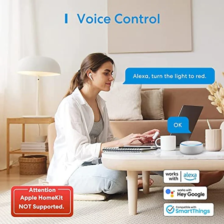 Meross Smart MSL 120 LED Lampe, WLAN dimmbare Glühbirne intelligente Mehrfarbige Birne Äquivalent 60W E27 2700K-6500K kompatibel mit Alexa, Google Home und SmartThings, Warmweiß – Bild 2