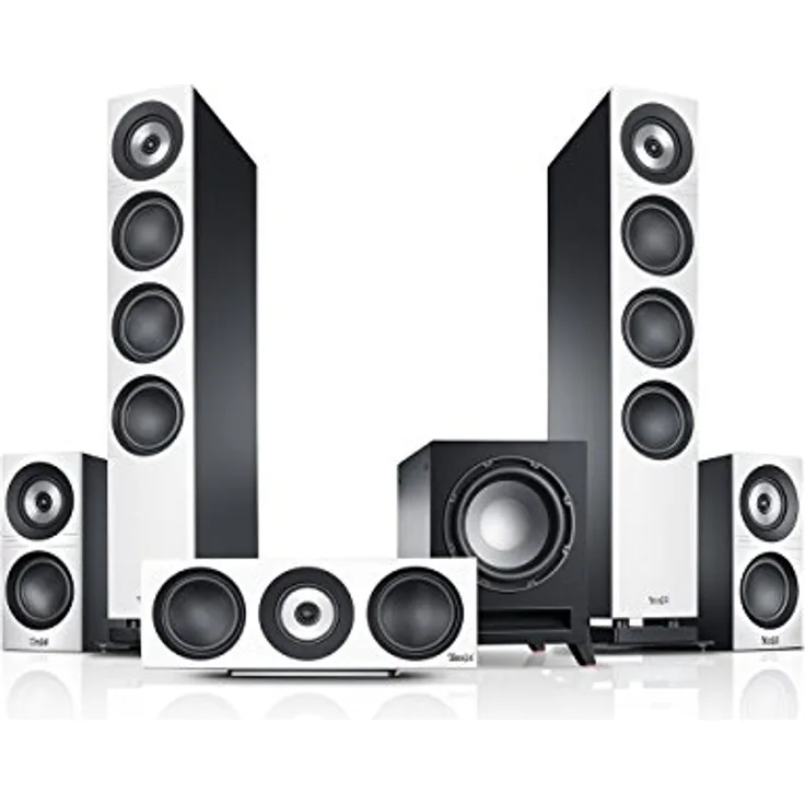 Teufel Definion 3 Surround 5.1-Set - High-End Heimkino Lautsprecher mit Mächtiger Subwoofer, Präziser Wiedergabe, Surround Sound, Musik, Filmton, Kinoatmosphäre - weiß/schwarz
