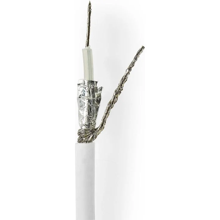 Nedis RG58C/U Antennenkabel auf Rolle, Doppelt geschirmt, 50 Ohm, 50 m, PVC, weiß
