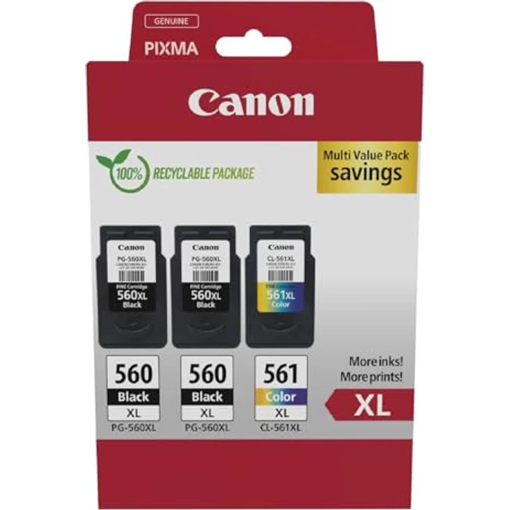 Canon PG-560XL x2/CL-561XL Triple Pack Tintenpatronen, 3-tlg. Set mit 2 x 14,3 ml Schwarz und 1 x 12,2 ml Farbpatrone, hohe Ergiebigkeit – Bild 1