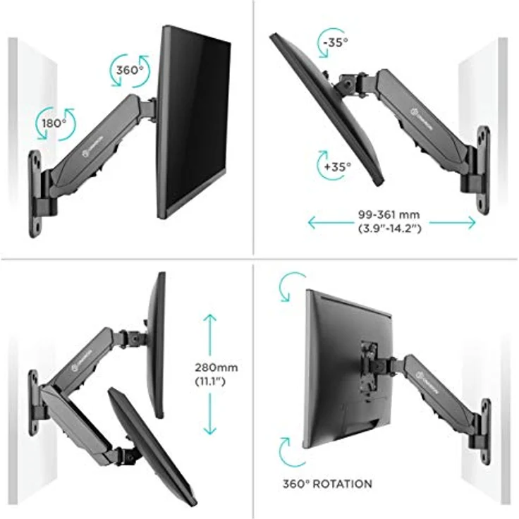 ONKRON Monitor Wandhalterung/TV Halterung für 13-34'' Flach & Curved Bildschirme max VESA Wandhalterung 100 x 100 Neigung 35° Gewicht bis zu 8 kg Einarm drehbar Schwarz G120-B – Bild 4