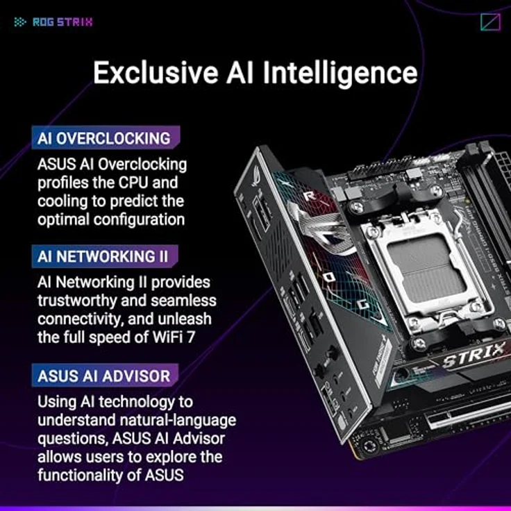 ASUS ROG Strix B850-I Gaming WiFi Mainboard Sockel AMD AM5, Mini-ITX, DDR5 Speicher, PCIe 5.0, WiFi 7, 2X M.2, Aura Sync – Bild 2