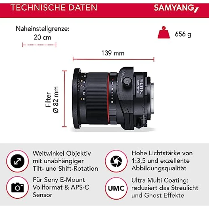 Samyang 24mm F3.5 T-S Objektiv für Anschluss Sony E – Bild 2