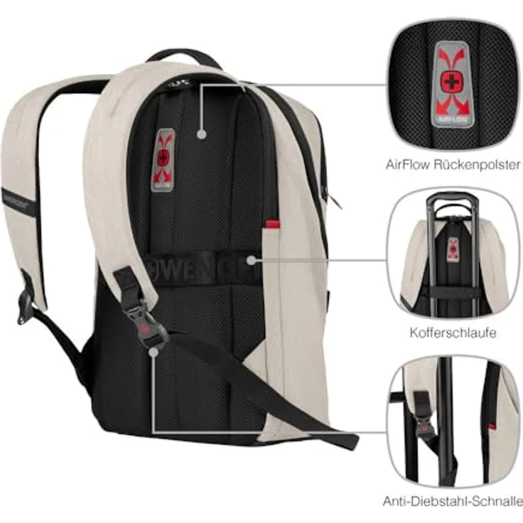 Wenger MX Light Rucksack für Laptop 16", gepolsterter Stauraum, Weiß – Bild 5