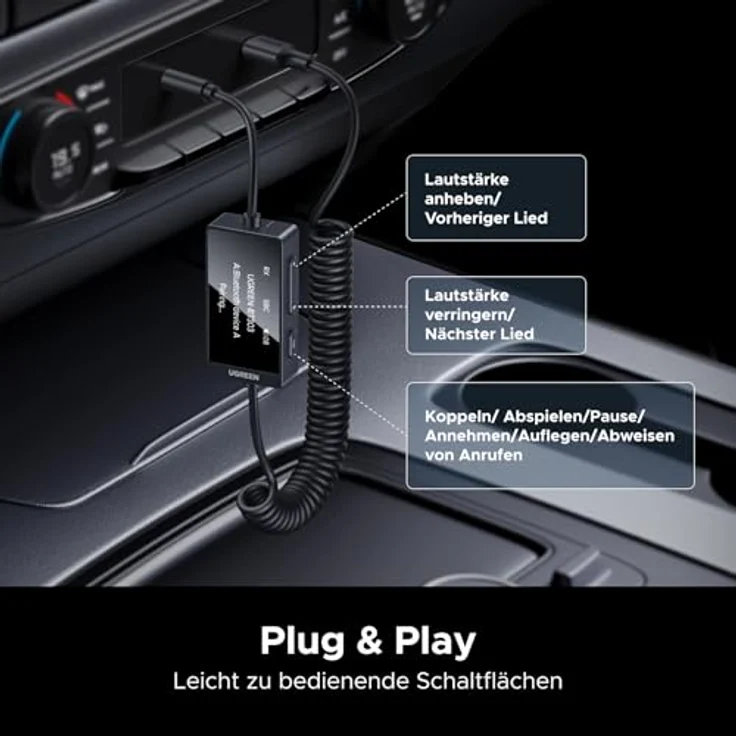 UGREEN Aux Bluetooth Adapter, 2-in-1 Klinke Bluetooth Transmitter & Empfänger mit LED-Display, duale Verbindung für 2 Geräte, Bluetooth 5.4, für Auto, TV und Stereoanlagen – Bild 4