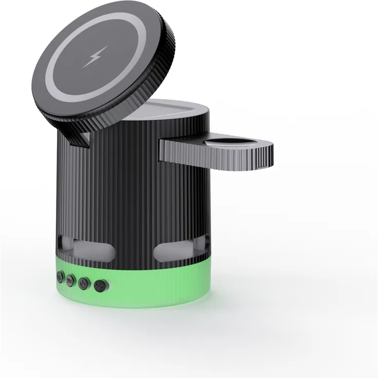 Ventarent 4 in 1 kabellose Ladestation mit integriertem Lautsprecher für iPhone, AirPods und Apple Watch, MagSafe-kompatibel, Schwarz