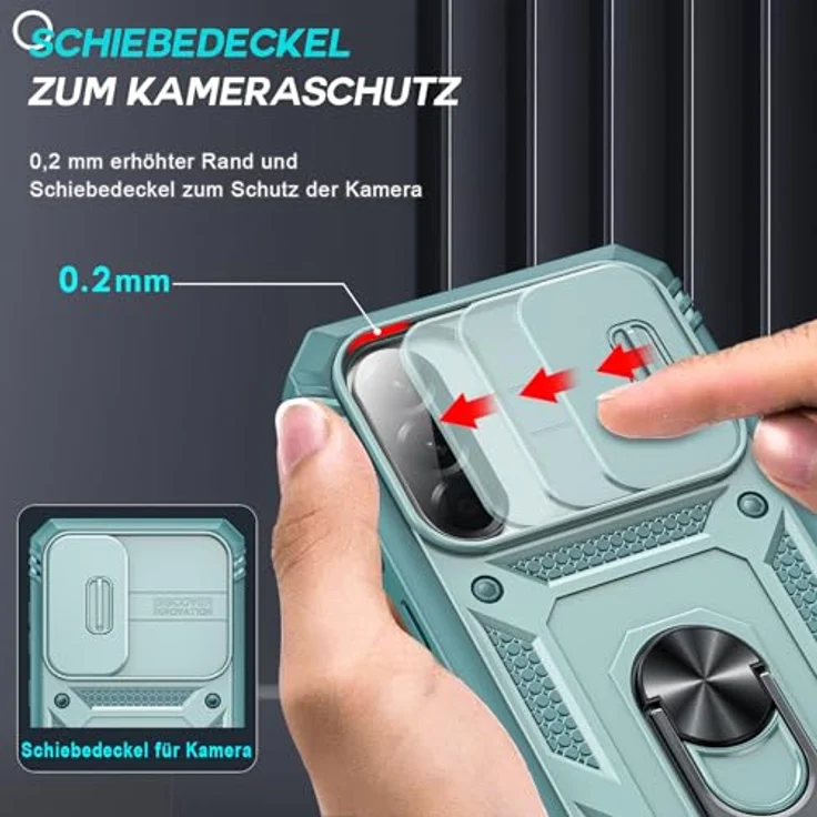 LeYi Fallschutz Hülle für Samsung Galaxy A57 5G, Grüne Schutzhülle mit Schiebe Kamera Abdeckung, 2 Hartglas Folien, Metallständer, Kratzfest und Stoßfest – Bild 3