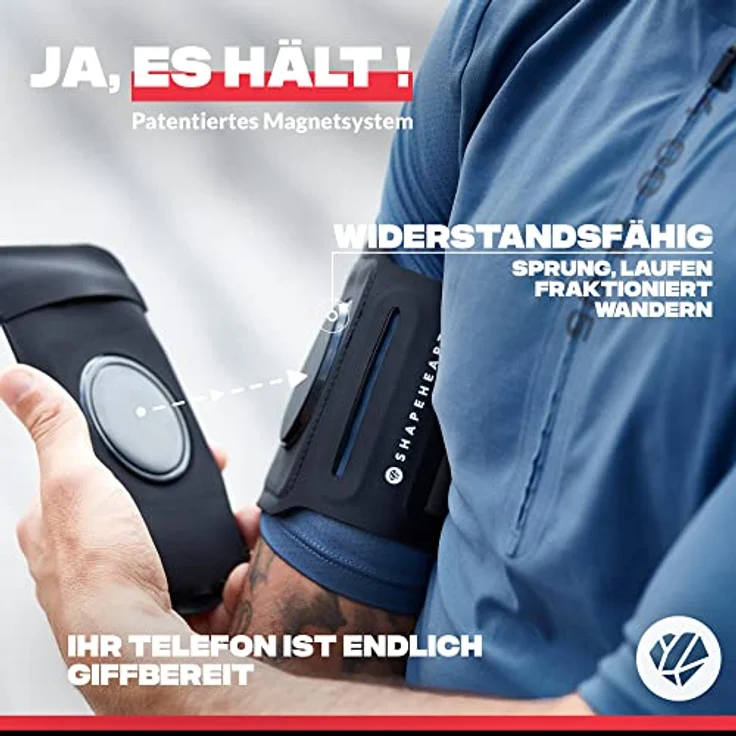 Shapeheart Sport- & Outdoorhülle Magnetic Armband 6.7, Unisex Smartphone Sportarmband mit patentiertem Magnetsystem, Wasserfest, Schwarz – Bild 2
