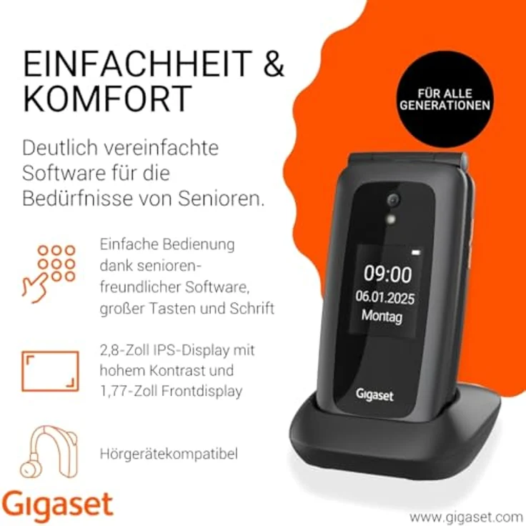 Gigaset GL795 4G Smartphone mit 2 MP Kamera, 7,11 cm (2.8 Zoll), Schwarz – Bild 2