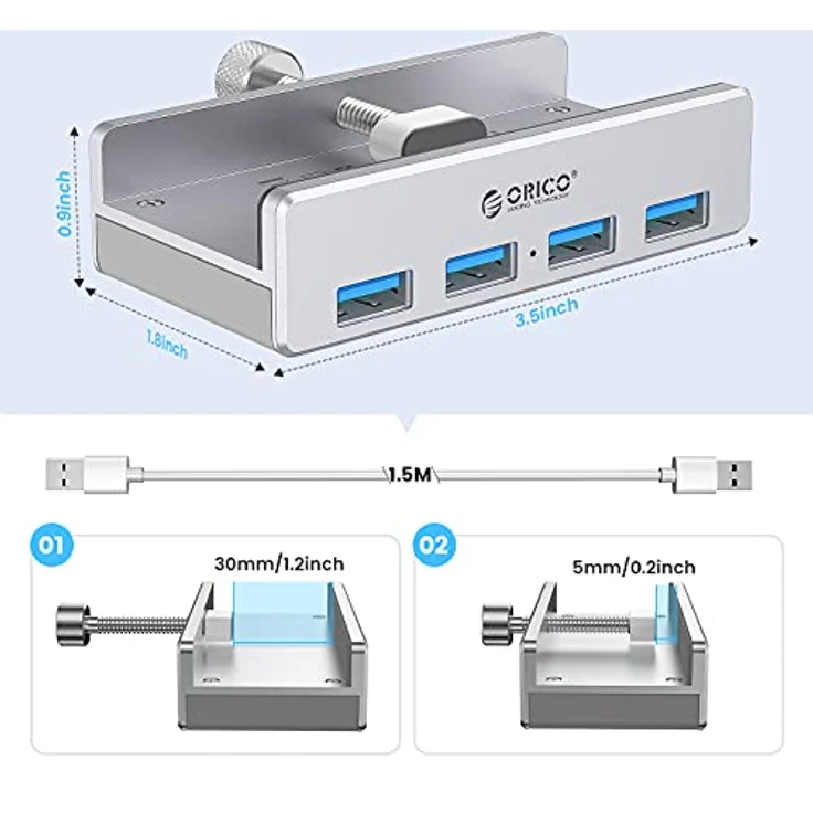 ALLNET ALL-USB3-HUB-4-CLIP Schnittstellen-Hub USB 3.2 Gen 1 (3.1 Gen 1) Type-A 5000 Mbit-s Silber ( ALL-USB3-HUB-4-CLIP ) – Bild 8