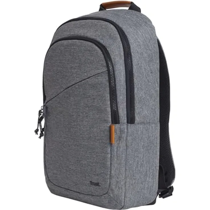 Trust Avana Laptop Rucksack Damen 16 Zoll, Reiserucksack 20 Liter, Backpack aus Recycelten PET-Flaschen Schlag- und Wetterfest, Handgepäck Rücksack Herren Schule Business Arbeit Reisen - Grau