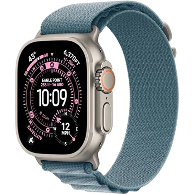 Apple Watch Band Alpine Loop, 49 mm, hellblau, klein, aus 43 % recycelten Materialien, mit korrosionsbeständigem Titan-G-Haken – Bild 2