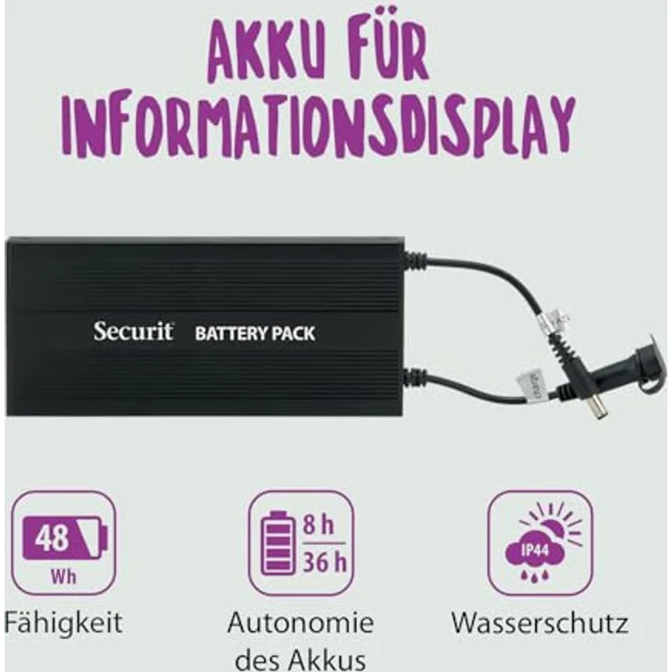 SECURIT Akku für Informationsdisplay mit LED-Beleuchtung, wasserdicht, Betriebsdauer 6 bis 36 Stunden, Schwarz – Bild 2