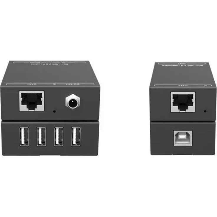 Vivolink VLUSBEXT50, USB 4-Port Extender Kit mit KVM Switch, Schwarz, bis zu 50 m Reichweite über Cat5e/6/7, robustes Metallgehäuse