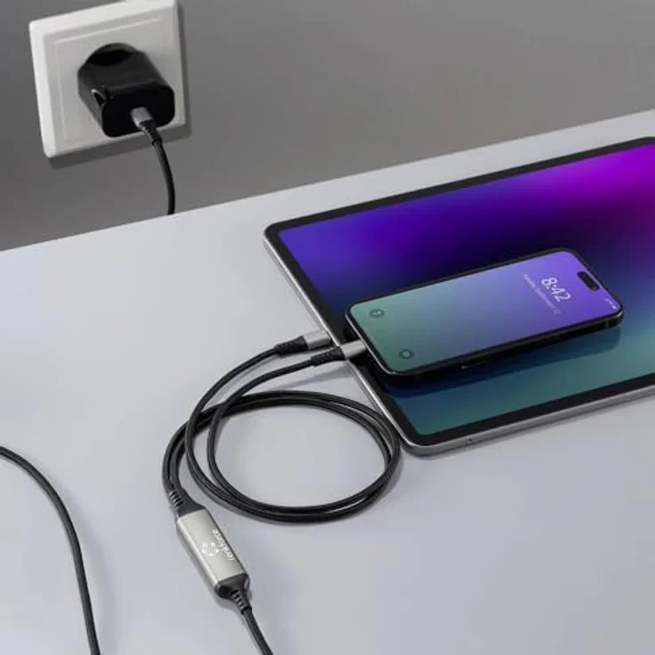 Renkforce USB-C® Y-Kabel USB 2.0, 1.50 m, Schwarz - für Laptops und Netzteile, mit 2 USB-C Steckern – Bild 3